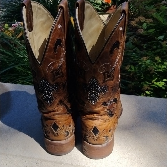 CORRAL A2840 - WOMEN'S INLAY EMBROIDERY AND STUDS BROWN SQUARE TOE  BOOT size 9 - Picture 6 of 16